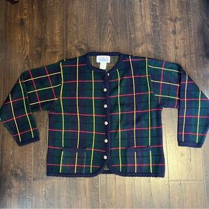 Vintage “Tally Ho” Plaid Button Up Sweater Jacket